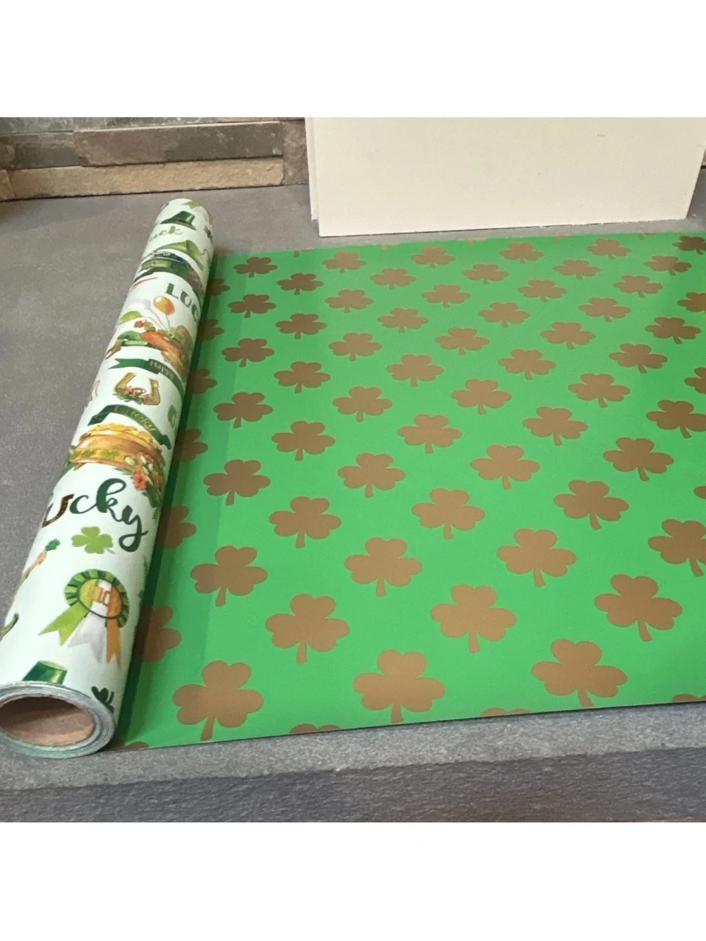 Festive St. Patrick's Day Reversible Lucky Green and Gold Gift Wrap